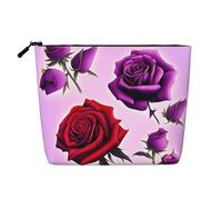 WYLXIN Red And Purple Roses Fake Hemp Makeup Bag. Environmentally Friendly And Durable, Simple Design, Easy To Store Your Beauty Essentials.