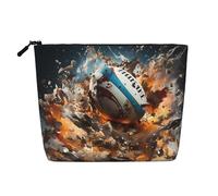 WYLXIN Rugby On Fire Fake Hemp Makeup Bag. Environmentally Friendly And Durable, Simple Design, Easy To Store Your Beauty Essentials., Black, One Size