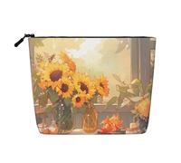 WYLXIN Sunflowers Under The Windowsill Fake Hemp Makeup Bag. Environmentally Friendly And Durable, Simple Design, Easy To Store Your Beauty Essentials., Black, One Size