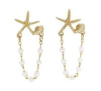 WYLZLKX Elegant Gold Sea Star Shell Earrings for Women Comfortable Beach Jewelry With Pearls Chain Special Star Earrings