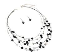 WYLZLKX Elegant Multi Color Beaded Jewelry Set Festive Women's Necklace Earrings with Multilayer Crystal Beads.Black