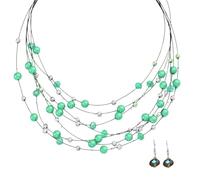 WYLZLKX Elegant Multi Color Beaded Jewelry Set Festive Women's Necklace Earrings with Multilayer Crystal Beads.Green