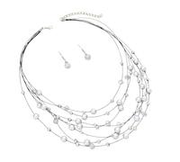 WYLZLKX Elegant Multi Color Beaded Jewelry Set Festive Women's Necklace Earrings with Multilayer Crystal Beads.White