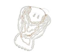 WYLZLKX Elegant Multilayer Pearls Necklace and Earrings Set.White