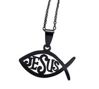 WYLZLKX Fish Stainless Steel Necklace Ichthys Pendant Necklace Neck Jewelry Adjustable Chain Necklace for Women 50cm.Black