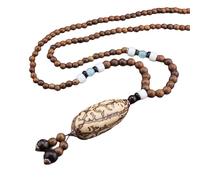 WYLZLKX Handmade Wood Bead Neck Chain Meditation Wood Beads Necklace Delicate Long Sweater Chain Unisex.Brown