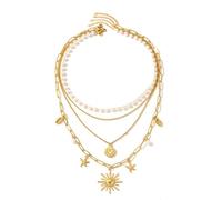 WYLZLKX Stainless Steel Necklace Flower And Sea Star Pendant Neckchain Elegant Women's Jewelry.Gold