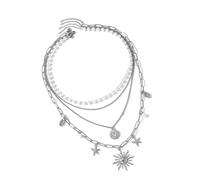 WYLZLKX Stainless Steel Necklace Flower And Sea Star Pendant Neckchain Elegant Women's Jewelry.Silver