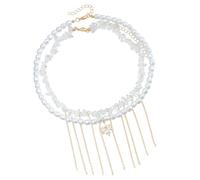 WYLZLKX Vintage Pearls Tassels Choker Necklace for Women Elegant Neck Chain Handmade Layered Statement Jewelry.White