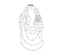 WYLZLKX Women's Elegant Multi Strands Faux Pearls Beaded Necklace and Earrings Set Stylish Jewelry Set.White