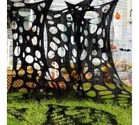 wymulot 1000 Sqft （After Streched with Holes） Uncut Black Giant Spider Web Halloween Decorations Outdoor with 10 Ground Nails Stretchy Beef Cloth Netting DIY Flexible Elastic for Yard Party Decor