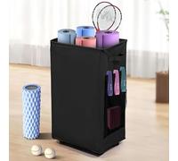 wymulot Yoga Mat Storage Racks, Home Gym Storage Rack with Wheels, Yoga Mat Holder Side 2 Mesh Pockets, Yoga Storage Basket Holds 4 Yoga Mats, 2 Foam Rollers, 6 Resistance Bands (Black)