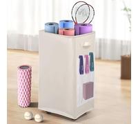 wymulot Yoga Mat Storage Racks, Home Gym Storage Rack with Wheels, Yoga Mat Holder Side 2 Mesh Pockets, Yoga Storage Basket Holds 4 Yoga Mats, 2 Foam Rollers, 6 Resistance Bands (White)