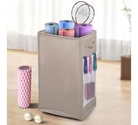 Wymulot Yoga Mat Storage Racks, Home Gym Storage Rack with Wheels, Yoga Mat Holder Side 2 Mesh Pockets, Yoga Basket Holds 4 Yoga Mats, 2 Foam Rollers, 6 Resistance Bands (Khaki)