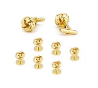 Wynameleri Cufflinks & Studs Set 1Pair Golden Cufflinks & 6PC Tuxedo Studs Golden Flower Knot Shirt Buttons with Black Cufflink Box