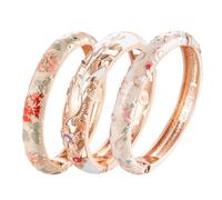 Wynameleri Enamel Bangle for Women, Handmade Floral Vintage Bracelet for Lady, Jewellery Gift - 3 Pcs UJOY Green & Pink Heart Mum Bracelet Copper Rose Gold, Happy Mothers Day Gifts from Daughter