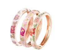 Wynameleri UJOY Enamel Bangle for Women, Handmade Floral Vintage Bracelet for Lady, Jewellery Gift - 3 Pcs Red Rose Gold Bangle for Women, Mothers Day Gifts from Daughter, Good Luck Bracelet