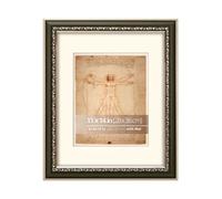 WYNCO 11x14 in Distressed Green and Silver Curved Scrollwork Motif Embossed Ornate Classic Picture Frame, Matted for 8x10 inches Photos or artworks, Real Glass Protection