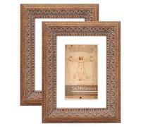 WYNCO 5x7 inch 2pk Antique Bronze Ornate Classic Picture Frames, Matted to 3.5x5.5 inches, Tabletop or Wall Display, Real Glass Front