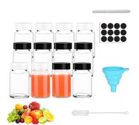 WyndShades Glass Shot Bottles with Lids - 12 Pack 60ml Mini Juice Bottles for Ginger Shots, Wellness Drinks - 6 Black & 6 White Lids with Labels, Funnel, Pen, Brush - Leakproof, Reusable, BPA-Free