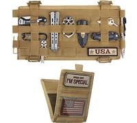 WYNEX Molle Visor Panel Organizer, Tactical Car Sun Visor Cover Molle Webbing Compatible Elastic Slots Vehicle Visor Storage Holder Pouch with 3 Elastic Strap Compatible F150 F550, Khaki