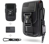 WYNEX Tactical Molle Cell Phone Pouch with Compass Buckle, Tactical Molle Mobile Phone Case for IP 13/12/11 Max/S22/S21 with US Patch and Paracord Clip Keychain