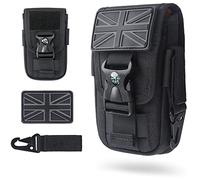 WYNEX Tactical Molle Phone Pouch with Compass Buckle, Tactical Phone Holster Molle Cell Phone Pouch Universal Belt Waist Bag for IP 13/12/11 Max / S21 with UK Patch & Gear Clip Buckle