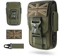 WYNEX Tactical Molle Phone Pouch with Compass Buckle, Tactical Phone Holster Molle Cell Phone Pouch Universal Belt Waist Bag for IP 13/12/11 Max / S21 with UK Patch & Gear Clip Buckle