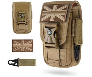 WYNEX Tactical Molle Phone Pouch with Compass Buckle, Tactical Phone Holster Molle Cell Phone Pouch Universal Belt Waist Bag for IP 13/12/11 Max / S21 with UK Patch & Gear Clip Buckle