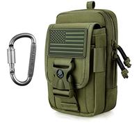 WYNEX Tactical Phone Case with Compass, Large Molle Smartphone Case, Dual Capacity, Small Utility with Compass Buckle and Carabiner, Army Green