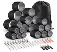 Wyngee Hair Rollers Set, 49 PCS Curling Set Includes 24 Self-Grip Rollers, 12 Hair Pins, 12 Sectioning Clips & Comb, No Heat Hair Curlers for Volume, Waves & Styling at Home
