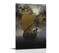 Wynken, Blynken, And Nod By Maxfield Parrish Poster Canvas Wall Decor Art Painting Prints on Modern Artwork for Living Room,Bathroom,Bedroom,Home 08x12inch(20x30cm)