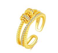 wynn's Silver Anxiety Rings, Sterling Silver Fidget Ring for Women, Adjustable Fidget Ring Anxiety Relief Rings, Cubic Zirconia Stress Reliever Spinner Ring for Anxiety Women, Gold Anxiety Rings