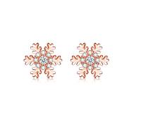 wynn's Silver Christmas Stud Earrings for Women, 925 Sterling Silver Rose Gold Xmas Snowflake Stud Earrings, 10mm Small Sleeper Studs with AAAAA White Cubic Zirconia, Gift for Christmas