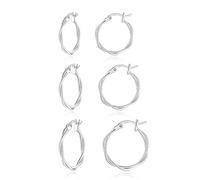 wynn's Silver Hoop Earrings for Women, 3 Pairs Small Sleeper Silver Hoops Earrings Set, Hypoallergenic 925 Sterling Silver Twist Hoop Earrings Set for Women Girls, 13,15,20mm silver hoop earring