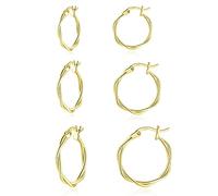 wynn's Silver Hoop Earrings for Women, 3 Pairs Small Sleeper Silver Hoops Earrings Set, Hypoallergenic 925 Sterling Silver Twist Hoop Earrings Set for Women Girls, 13,15,20mm gold hoops