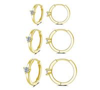 wynn's Silver Hoop Earrings for Women, 925 Sterling Silver Hoop Earrings, Multi-pierced Cubic Zirconia Hoop Earring Set, Gold Tiny Huggie Cartilage Sleeper Hoops Earrings for Women Girl, 8/10/12mm