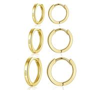 wynn's Silver Hoop Earrings for Women, 925 Sterling Silver Unisex Small Sleeper Hoop Earrings, Gold Hooped Huggie Cartilage Earrings for Women Men Girls (8+10+12mm)