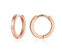 wynn's Silver Hoop Earrings for Women, 925 Sterling Silver Unisex Small Sleeper Hoop Earrings, Rose Gold Hooped Huggie Cartilage Earrings for Women Men Girls (12mm)