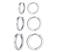 wynn's Silver Hoop Earrings for Women, 925 Sterling Silver Unisex Small Sleeper Hoop Earrings, Silver Hooped Huggie Cartilage Earrings for Women Men Girls (8+10+12mm)
