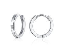 wynn's Silver Hoop Earrings for Women, 925 Sterling Silver Unisex Small Sleeper Hoops Earring, Silver Hooped Huggie Cartilage Earrings for Women Men Girls (12mm)