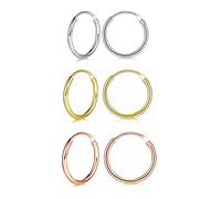 wynn's Silver Hoop Earrings Set, 3 Pairs 925 Sterling Silver Gold Cartilage Small Endless Hoop Earrings Set, 14mm Hypoallergenic Silver Gold Huggie Hoop Sleeper Earrings Nose Lip Rings for Women Men