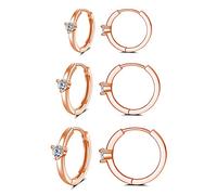wynn's Silver Hoops Earrings for Women, 925 Sterling Silver Hoop Earrings, Multi-pierced Cubic Zirconia Hoop Earrings Set, Rose Gold Huggie Cartilage Sleeper Hoops Earrings for Women Girl, 8/10/12mm