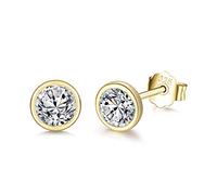 wynn's Silver Stud Earrings for Women, 925 Sterling Silver Gold Cubic Zirconia Stud Earrings, 5mm Tiny Small Sleeper Cartilage Round Studs for Girls Men, Come with 925 Sterling Silver Earring Backs