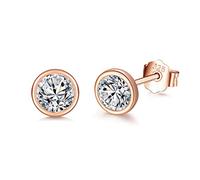 wynn's Silver Stud Earrings for Women, 925 Sterling Silver Rose Gold Cubic Zirconia Stud Earrings, 6mm Tiny Small Sleeper Cartilage Round Studs for Girls Men, Come with Silver Earring Backs