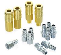 WYNNsky High Flow V-Style Air Fittings, Brass Quick-Connect Coupler and Steel Plug, 1/4 Inch Body Size, 1/4 Inch NPT Threads Size, 250PSI, 14PCS Air Compressor Hose Accessories