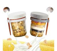 wynott 2Pack Overnight Oats Jars with Lids and Spoon 11.8oz/350ml Overnight Oats Container Glass Mason Jars for Overnight Oats Airtight Breakfast Jars with Measurement Marks for Salads Cereal Fruit