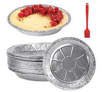 wynott 30Pcs Round Foil Trays 9 Inch Foil Plate Aluminum Foil Pie Pans Tin Foil Dishes Foil Flan Cases Aluminium Foil Container with Pastry Brush for Air Fryers Baking Cooking Roasting