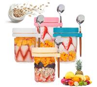 wynott 4 Pack Overnight Oats Jars with Lids and Spoon 11.8oz/350ml Overnight Oats Container Glass Mason Jars for Overnight Oats Airtight Breakfast Jars with Measurement Marks for Salads Cereal Fruit