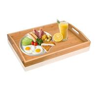wynott Bamboo Serving Tray with Handles Wooden Serving Tray Platter 41x29x5cm Rectangular Wooden Breakfast Tray Food Tray Wood Bamboo Tea Tray Large Snack Tray Wooden Platters for Breakfast Dinner